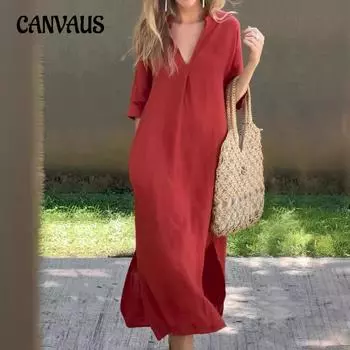 Летнее женское платье больших размеров с двумя боковыми разрезами и v-образным вырезом, плиссированные платья на груди