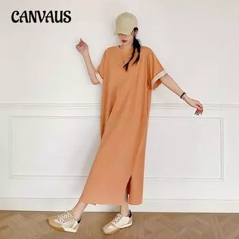 Летнее женское платье больших размеров с длинными рукавами и карманами, платья с короткими рукавами и разрезом