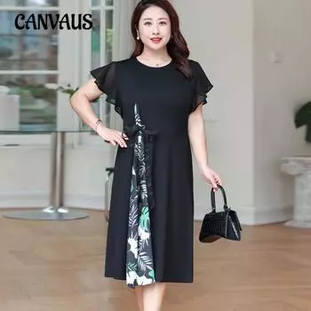 Летнее женское платье больших размеров, французские романтические платья средней длины 4XL чёрный