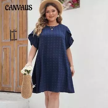 Летнее женское платье больших размеров, свободные однотонные темпераментные элегантные платья с круглым вырезом и короткими рукавами 1XL синий