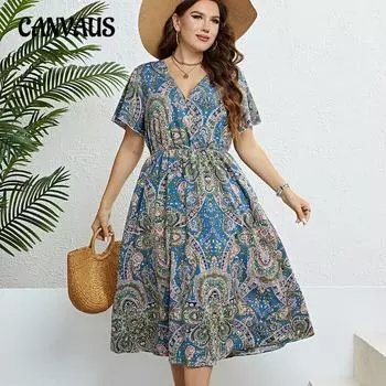 Летнее женское платье больших размеров с v-образным вырезом на талии, модные тонкие платья