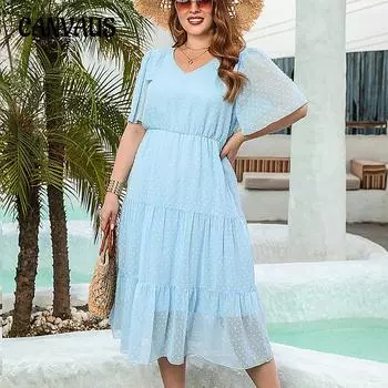 Летнее женское платье больших размеров, однотонное повседневное отпускное платье, шифоновое элегантное длинное платье миди для отпуска