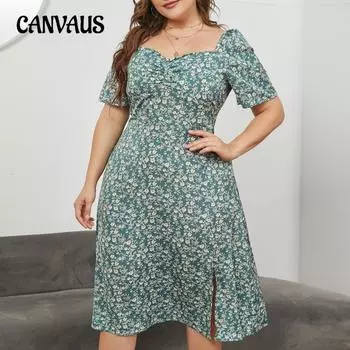 Летнее женское платье больших размеров с квадратным вырезом и талией, длинные платья XL