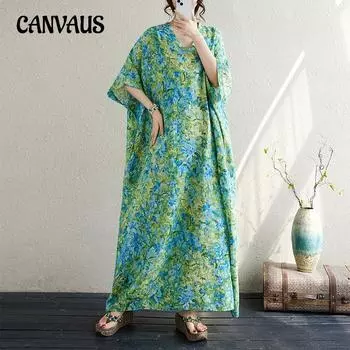 Летнее женское платье больших размеров с цветочным принтом в курортном стиле, винтажное длинное платье, закрывающее плоть, хлопковые льняные платья One Size трава зеленый