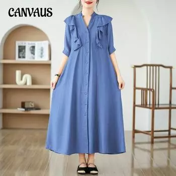 Летнее женское платье больших размеров с рюшами, однобортные свободные тонкие платья длиной до колена One Size чёрный