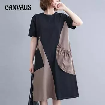 Летнее женское платье больших размеров, свободные модные вязаные свободные платья с круглым вырезом и круглым вырезом One Size