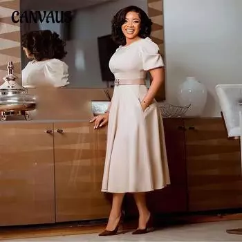 Летнее женское платье больших размеров с круглым вырезом, темпераментное элегантное платье трапециевидной формы с большой талией и рукавами-пузырьками S