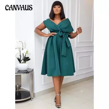 Летнее женское платье больших размеров с коротким рукавом и v-образным вырезом без бретелек, большие вечерние платья в стиле «качели» S белый