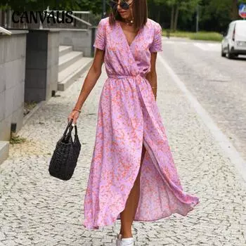 Летнее женское платье больших размеров, праздничные платья в горошек с завязкой на талии, миди с v-образным вырезом и короткими рукавами S красный