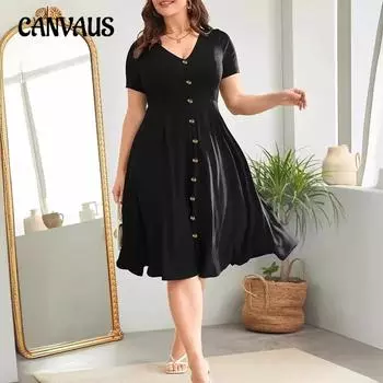 Летнее женское платье больших размеров с v-образным вырезом, однотонное, с рядами пуговиц, платья больших размеров L чёрный