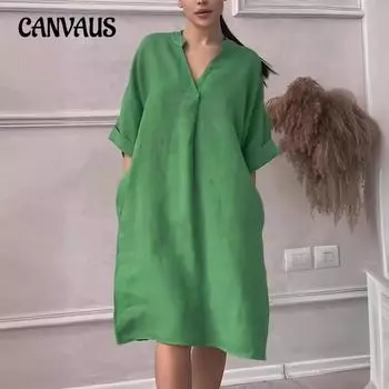 Летнее женское платье больших размеров, однотонное, повседневное, с v-образным вырезом, элегантные длинные платья S зелёный