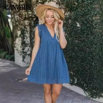 Летнее женское платье больших размеров с кружевным плетением и V-образным вырезом XS белый