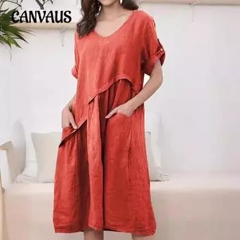 Летнее женское платье больших размеров с коротким рукавом и V-образным вырезом, карманные платья S армия зеленый