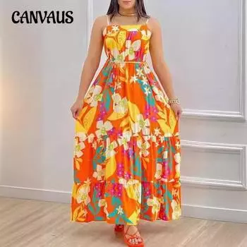 Летнее женское платье больших размеров с принтом, праздничное платье в стиле бохо 1XL оранжевый