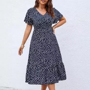 Летнее женское платье больших размеров, модное элегантное вечернее платье с коротким рукавом 0XL зелёный