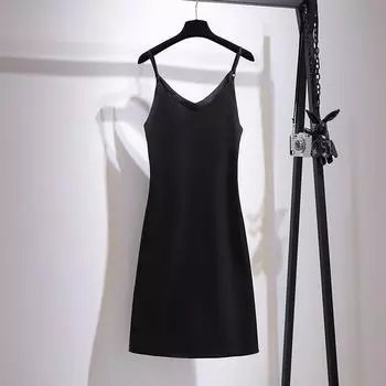 Летнее женское платье больших размеров New Temperament - это тонкое покрытие с мясом внутри и низом снаружи, чтобы носить платье с бретелью через шею 2XL чёрный