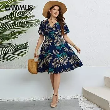 Летнее женское платье большого размера с v-образным вырезом и коротким рукавом на талии, тонкие платья XL синий