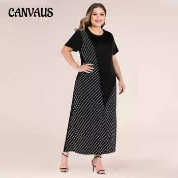 Летнее женское платье большого размера, модное платье в полоску, свободное, закрывающее живот, длинные платья