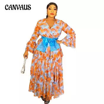 Летнее женское платье большого размера, длинное платье, платья с принтом L фиолетовый