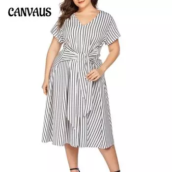 Летнее женское платье, длинные солнечные платья в полоску из конопли с принтом, повседневные платья большого размера с галстуком 2XL