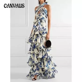 Летнее женское платье для отпуска, большие свободные платья Лолиты с бретелями, платье с принтом S