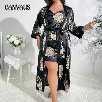 Летнее женское платье для сна, модное сексуальное платье с принтом, большие размеры, свободная повседневная домашняя одежда из ледяного шелка, комплект ночной рубашки из искусственного шелка 1XL чёрный