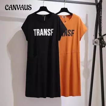 Летнее женское платье-футболка без рукавов больших размеров, свободные платья средней длины 2XL чёрный