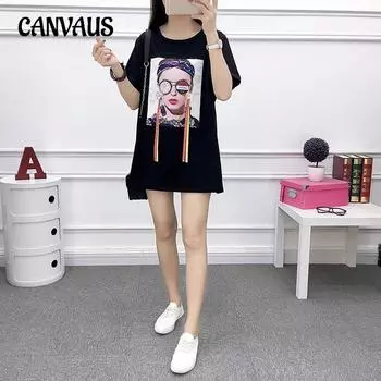 Летнее женское платье-футболка больших размеров, свободные топы с короткими рукавами и эластичным принтом, закрывающие нашивку L белый