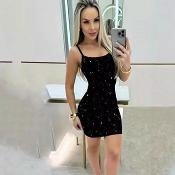 Летнее женское платье-футляр без рукавов с жилетом S чёрный