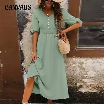 Летнее женское платье Элегантное длинное однотонное платье-корсет с v-образным вырезом S