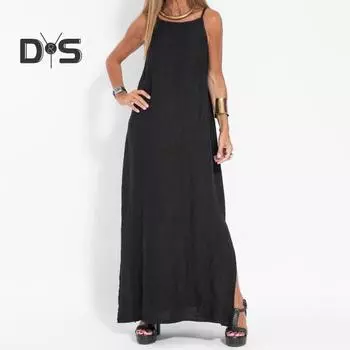 Летнее женское платье-комбинация с открытыми плечами, свободный подол, однотонный сарафан без рукавов с боковым разрезом, длина до щиколотки, повседневная повседневная одежда, платье макси L армия зеленый