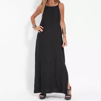 Летнее женское платье-комбинация с открытыми плечами, свободный подол, однотонный сарафан без рукавов с боковым разрезом, длина до щиколотки, повседневная повседневная одежда, платье макси L белый