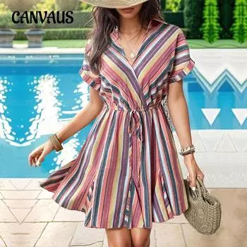 Летнее женское платье Красочные полосатые платья с рукавами «летучая мышь» S красный