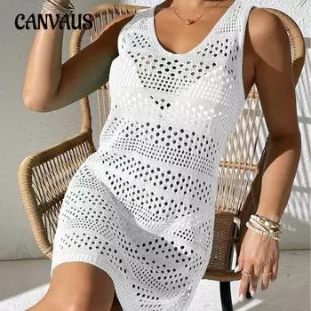 Летнее женское платье-майка с открытыми накидками, вязаные пляжные платья S синий