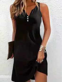 Летнее женское платье миди без рукавов в европейском и американском стиле 2025 – Элегантный стиль легкой роскоши XXL