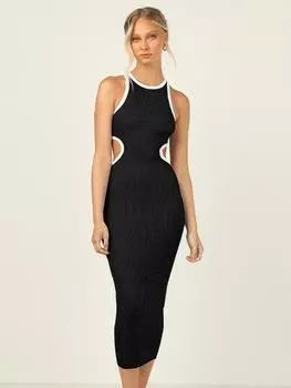 Летнее женское платье миди в рубчик без рукавов, сексуальное длинное платье с круглым вырезом и вырезом, женское весеннее новое модное облегающее женское платье, Vestidos S чёрный