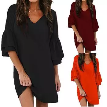 Летнее женское платье. Милое и милое платье с v-образным вырезом и рукавами-колокольчиками. Мини-платье. Свободное женское платье. S белый