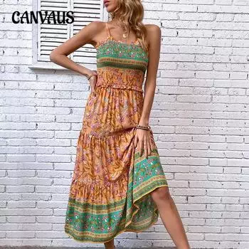 Летнее женское платье, модное этническое платье без рукавов с лямкой на шее, длинные платья S