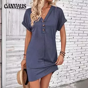 Летнее женское платье, модное однотонное платье с пряжкой, V-образным вырезом и закатанными рукавами S темно-синий