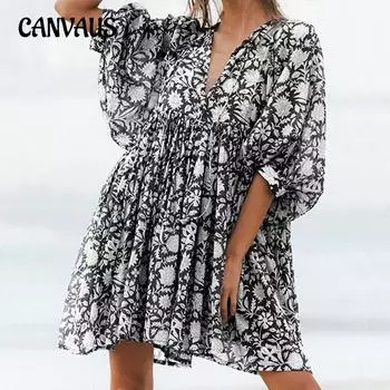 Летнее женское платье Модные большие ярды со свободными бретелями Персонализированные литературные ретро платья с принтом в европейском и американском стиле S красный