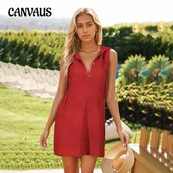 Летнее женское платье Модные женские платья-жилеты без рукавов с v-образным вырезом и капюшоном S чёрный