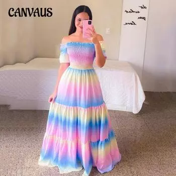 Летнее женское платье на одно плечо с цветочным принтом, модные длинные платья без бретелек с принтом S