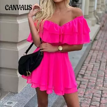 Летнее женское платье на одно плечо без рукавов с рюшами Сексуальные мини-платья S красный