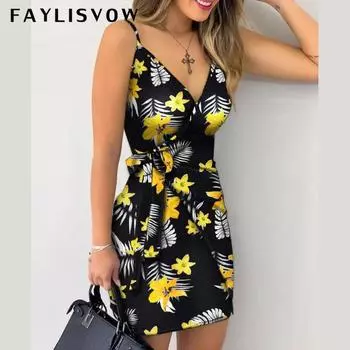 Летнее женское платье на шнуровке с v-образным вырезом и принтом на бедрах XL