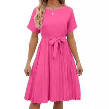 Летнее женское платье, новые однотонные свободные платья с круглым вырезом и завязками, свободные платья с короткими рукавами S белый