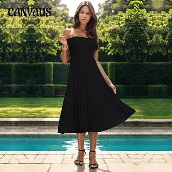 Летнее женское платье, однотонное, темпераментное, элегантное, с эластичной резинкой на талии, длинное платье на одно плечо S чёрный