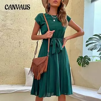 Летнее женское платье, отпускное женское платье с галстуком, однотонные плиссированные платья, юбка средней длины S чёрный