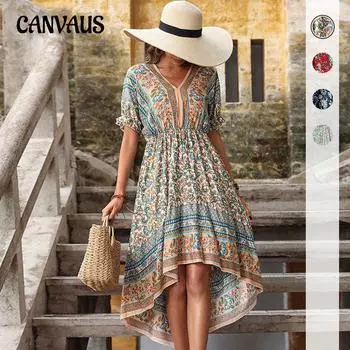 Летнее женское платье Платье средней длины в стиле ретро с тонким принтом и нерегулярными отпускными платьями S абрикосовый