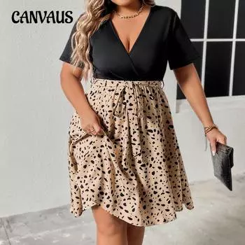 Летнее женское платье, платья большого размера, плиссированное платье с v-образным вырезом и короткими рукавами, на бретельках XL чёрный