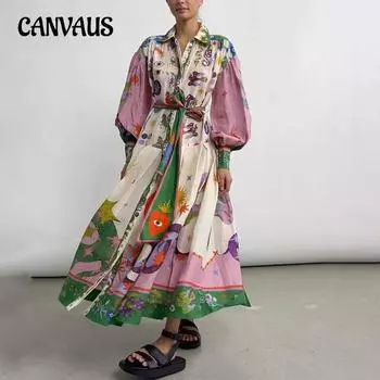 Летнее женское платье, повседневное платье с длинным рукавом и v-образным вырезом с принтом и завязкой на талии S фиолетовый